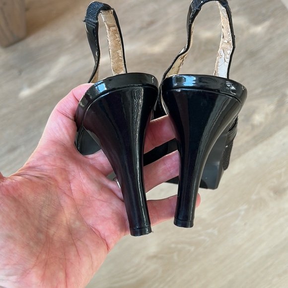 Black sling back peep toe patent high heel platform - Picture 4 of 5